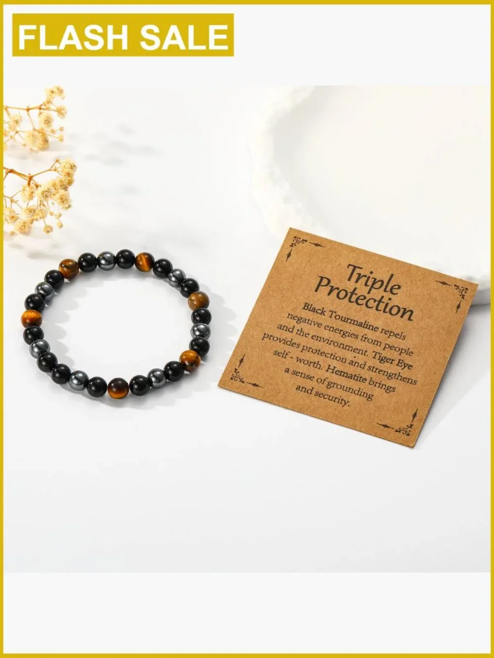 Healing Crystal Beaded Stretch Bracelet, Natural Stone Tiger Eye for Women